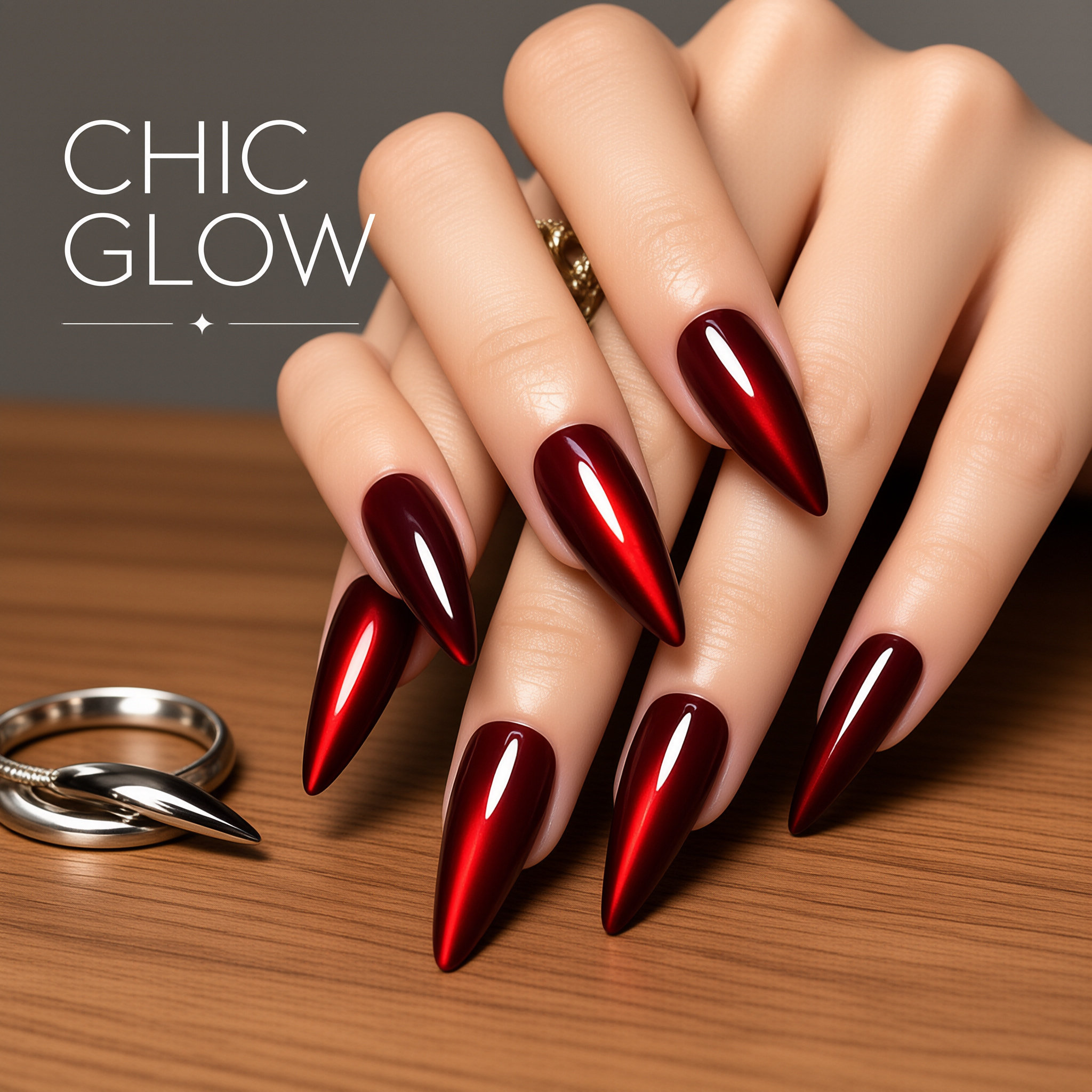 24Pcs Red Sparkly Cat Eye Press On Nails, Halloween Hot Style Exquisite Almond False Nails for Women view 5