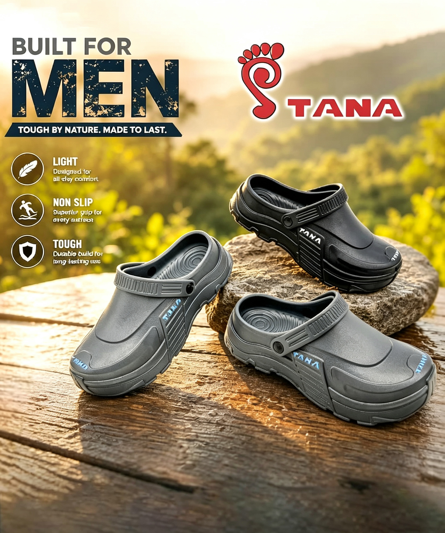 TANA TN693 Men Women Unisex comfy Clogs Sandals Non Slip Garden Shoes Waterproof Beach Slippers Male Casual Outdoor Working Mule Sandals Grey Black home shoes