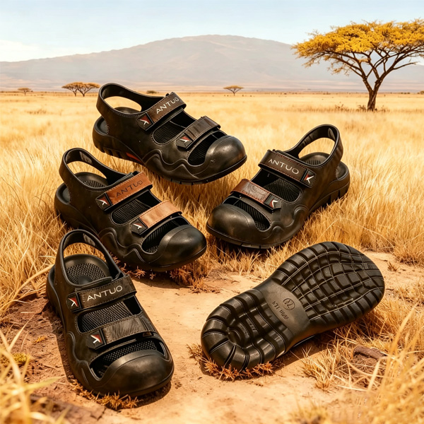 TANA ANTUO AT-585 Men Sandals Closed Toe Hook and Loop Straps Fashion Beach Shoes Male Casual Outdoor Summer Sporty Sandals Trail Walking Slippers Fisherman Brown Black