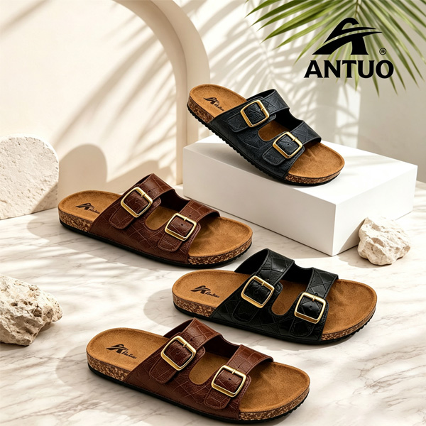 TANA  ANTUO AT589-09 Men Women Sandals Crocodile Pattern Slide Slippers Female Male shoes Double Strap Buckle Shoes Casual Summer Beach Footwear Brown Black