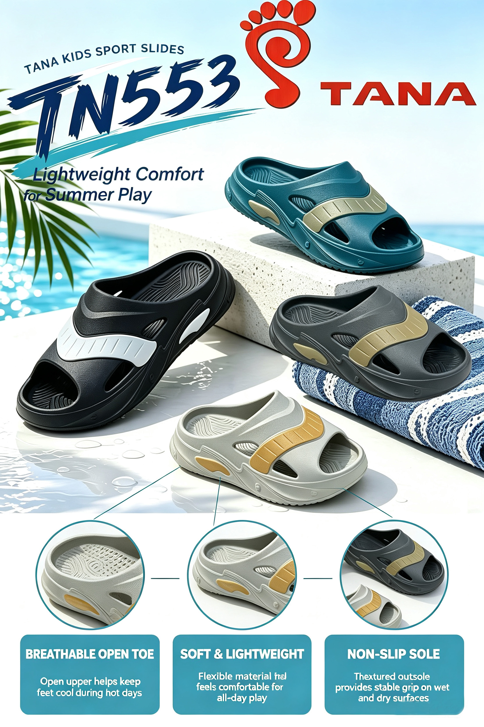 TANA Unisex Slides Sandals Thick Sole Cushioned Open Toe Slippers Men Women Casual Outdoor Beach Shoes Flat Platform Flip Flops Grey