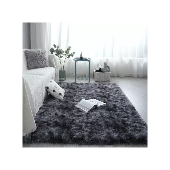 Fluffy Dark Grey Area Rug 7x8 Feet – Soft Woolen Shag Carpet with Thick Plush Texture, Cozy Non-Slip Floor Rug for Living Room, Bedroom, Lounge, Office and Modern Home Décor