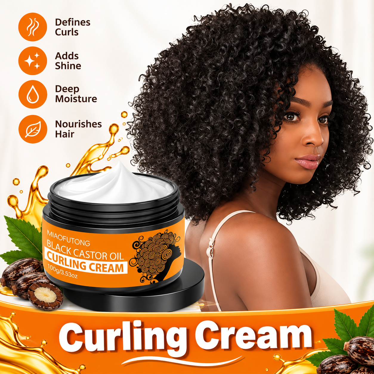 Hair Curling Cream,--Enhances Curly Texture, Moisturizing Elasticity, Contains Castor and Rosemary Extracts,Daily Curl Care, Natural Look, Paste Form, for Curly Hair,Moisturizing and Smoothing Formula