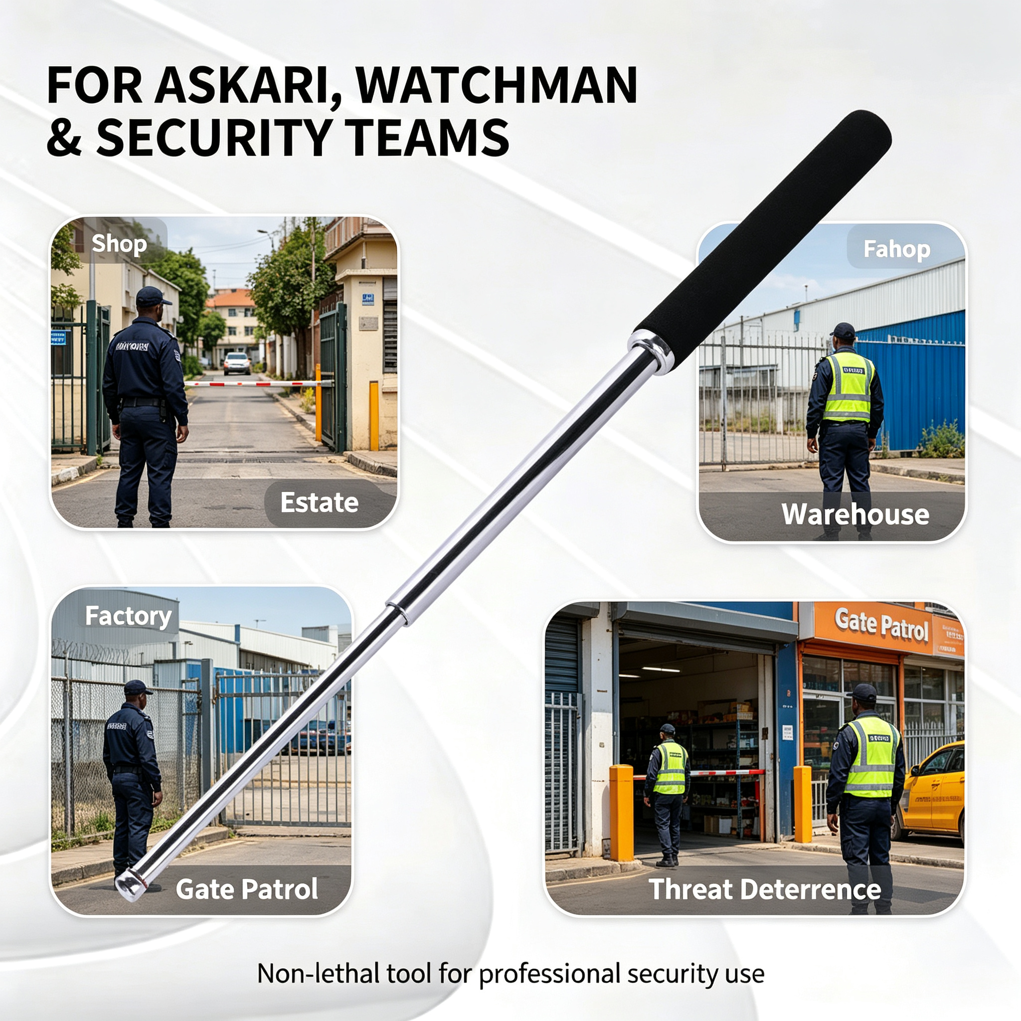 Silver Expandable Security Baton for Askari Watchman | 65cm Full Length, 24cm Collapsed, Free Canvas Holster