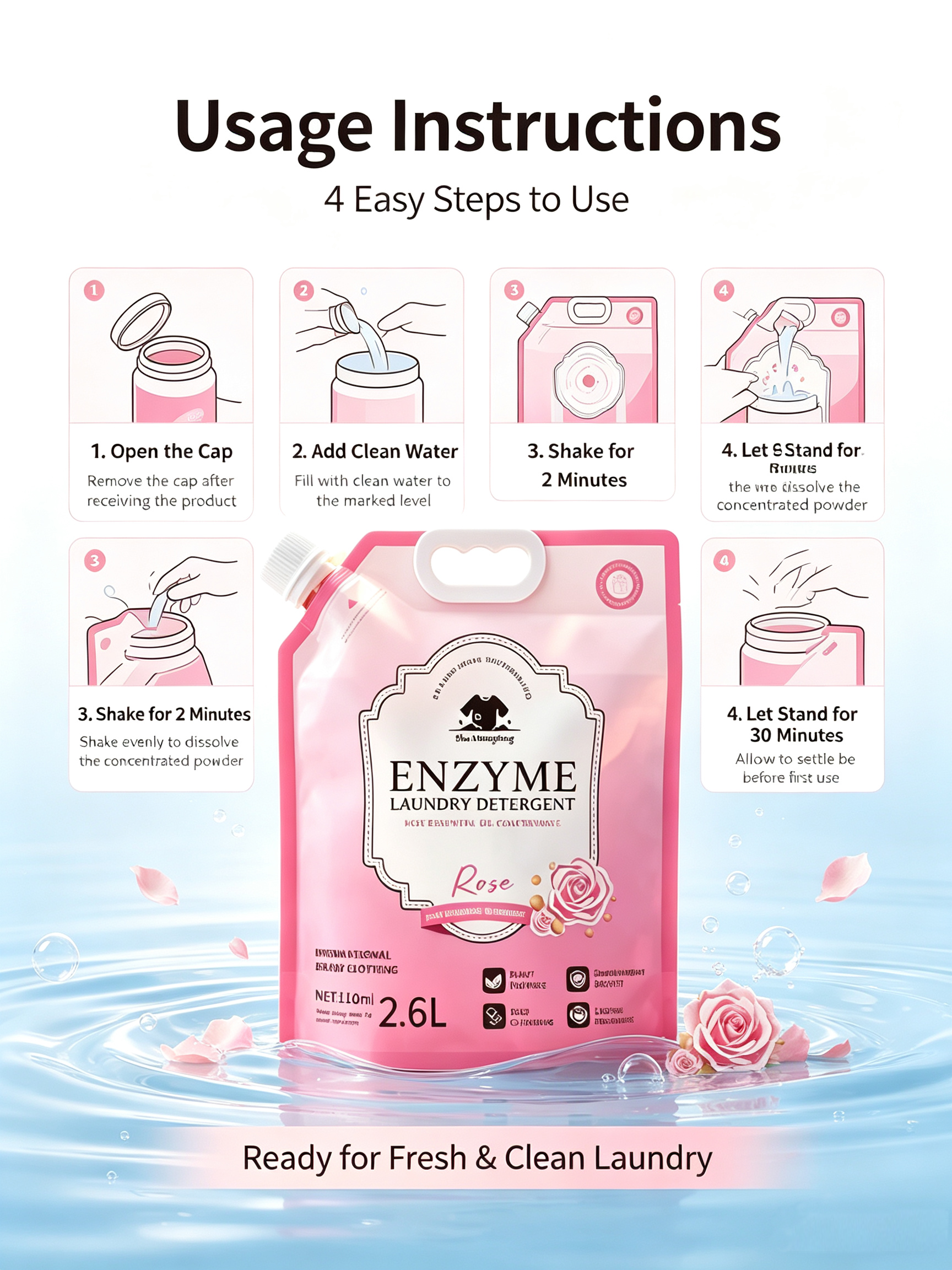 Concentrated Laundry Liquid.Portable Microcrystalline Enzyme Concentrated Laundry Sachet, Removes stubborn stains with natural enzymes.DIY Make Large Capacity Detergent, Deep Cleaning for Home & Trip.