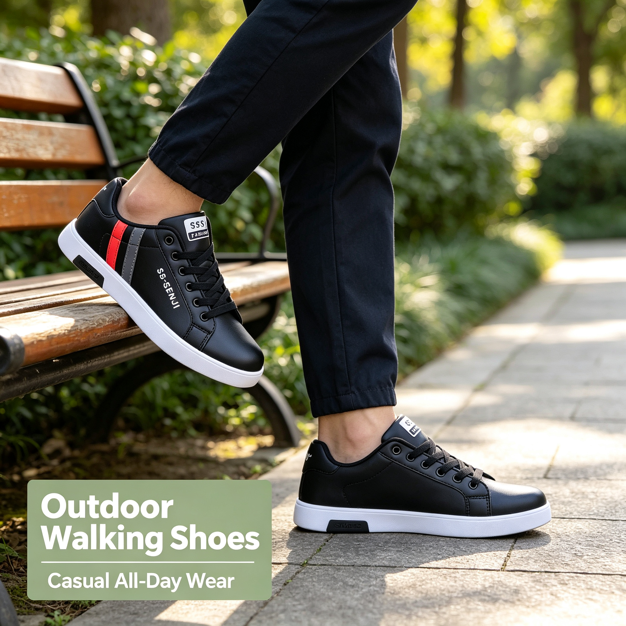Men's PU Leather Skate Sneakers, Large Sizes 40-47, Fashion Black Casual Shoes, Daily Walking & Driving Shoes for Boys and Students.Free: 1 pair of premium sweat-wicking durable insoles