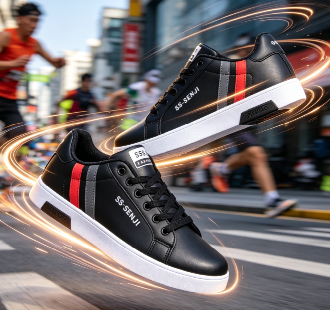Men's PU Leather Skate Sneakers, Large Sizes 40-47, Fashion Black Casual Shoes, Daily Walking & Driving Shoes for Boys and Students.Free: 1 pair of premium sweat-wicking durable insoles