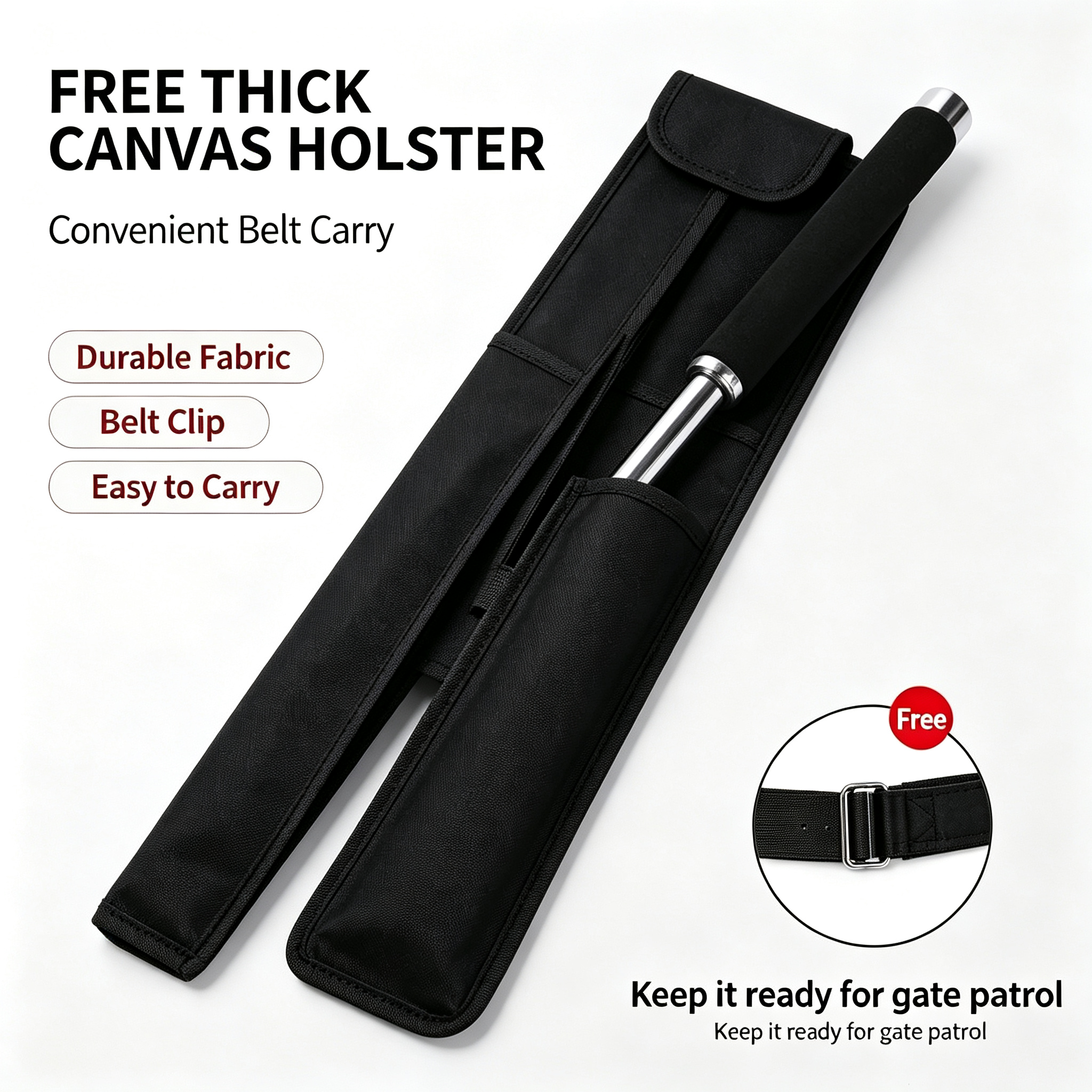 Silver Expandable Security Baton for Askari Watchman | 65cm Full Length, 24cm Collapsed, Free Canvas Holster