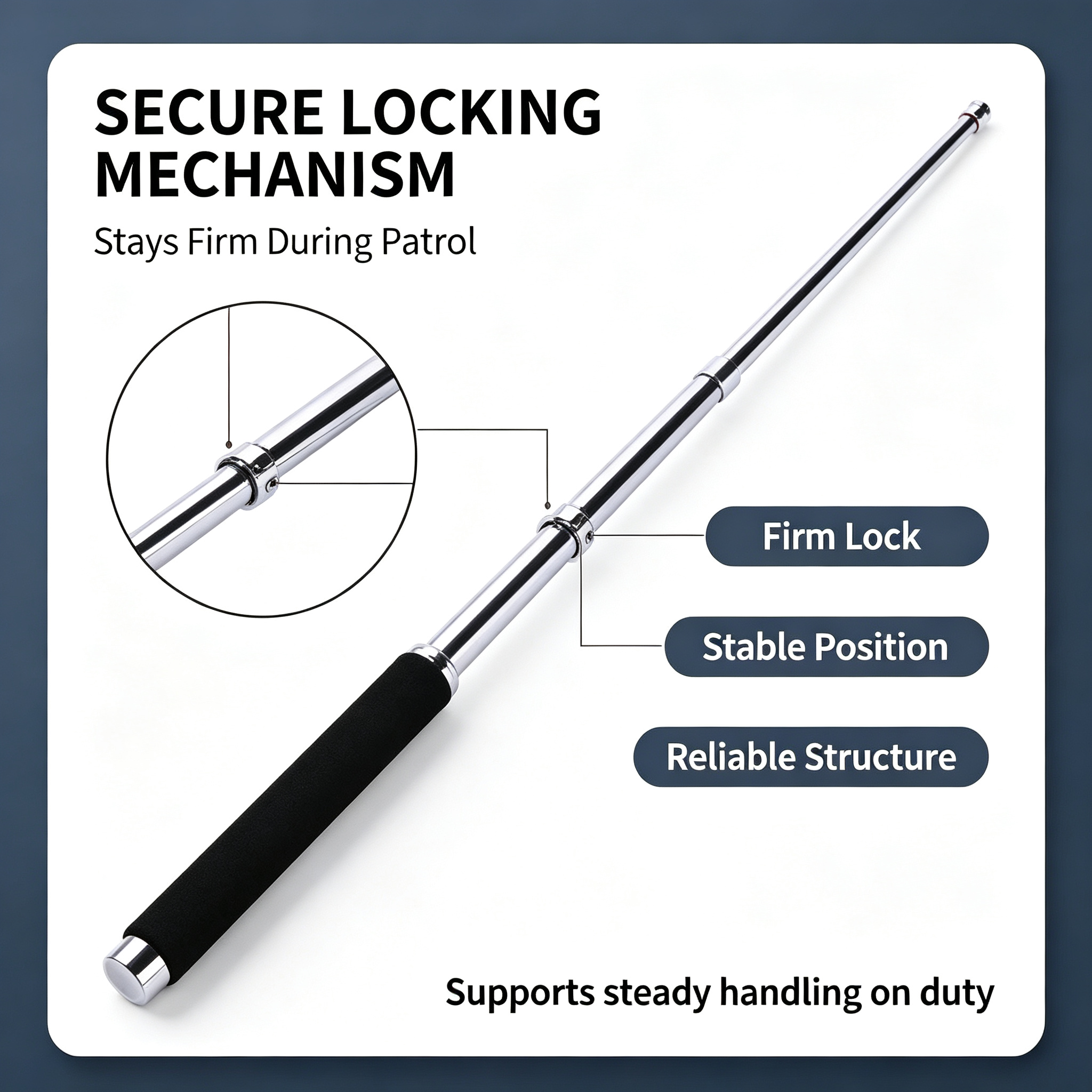 Silver Expandable Security Baton for Askari Watchman | 65cm Full Length, 24cm Collapsed, Free Canvas Holster