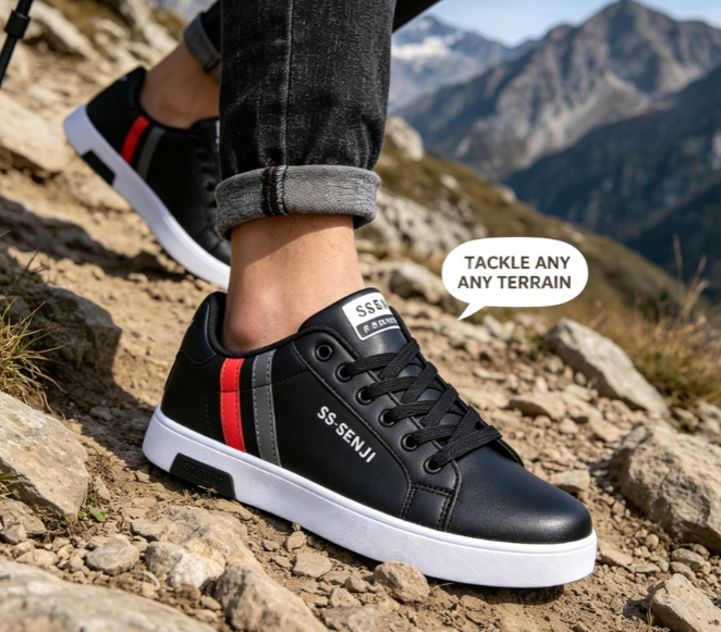 Men's PU Leather Skate Sneakers, Large Sizes 40-47, Fashion Black Casual Shoes, Daily Walking & Driving Shoes for Boys and Students.Free: 1 pair of premium sweat-wicking durable insoles