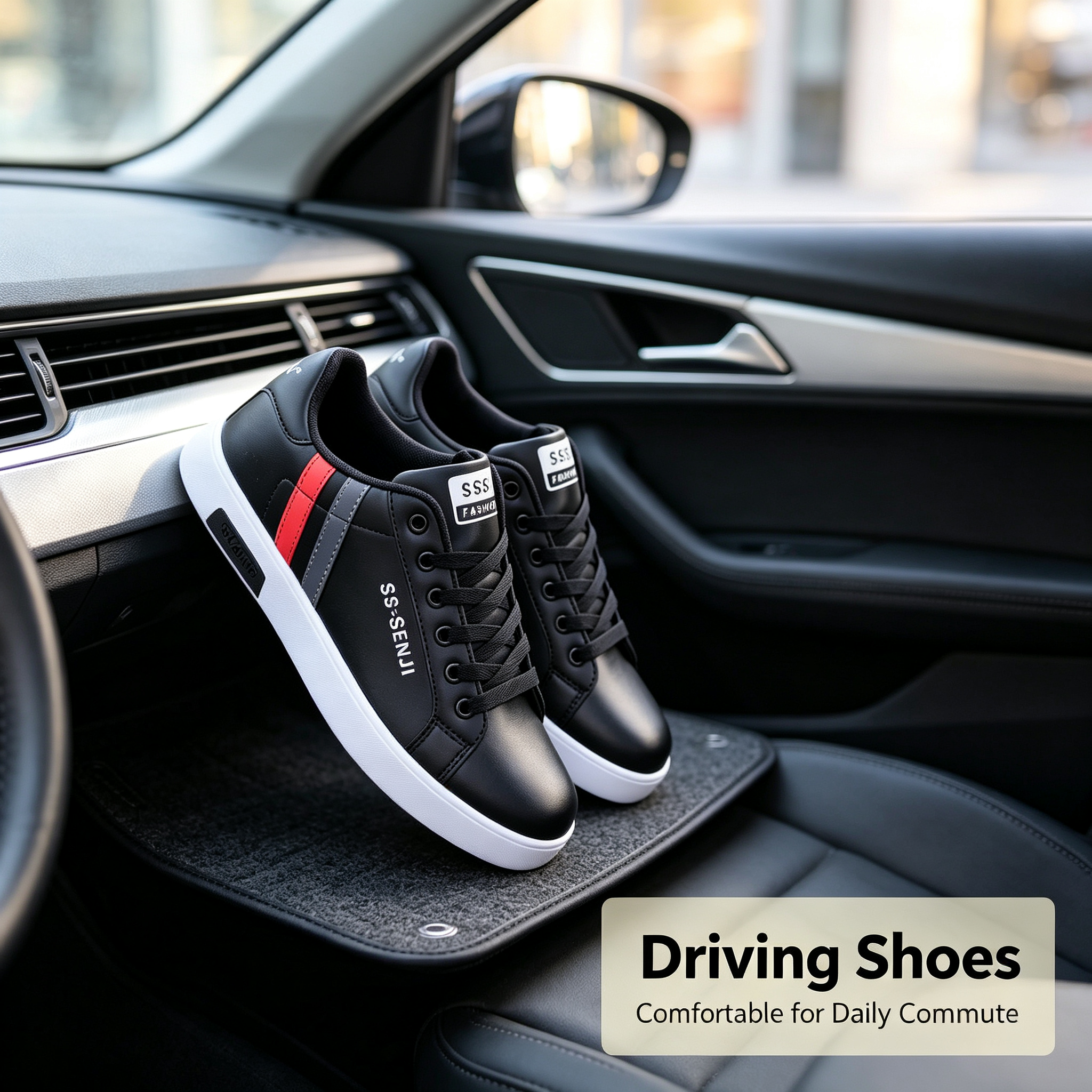 Men's PU Leather Skate Sneakers, Large Sizes 40-47, Fashion Black Casual Shoes, Daily Walking & Driving Shoes for Boys and Students.Free: 1 pair of premium sweat-wicking durable insoles