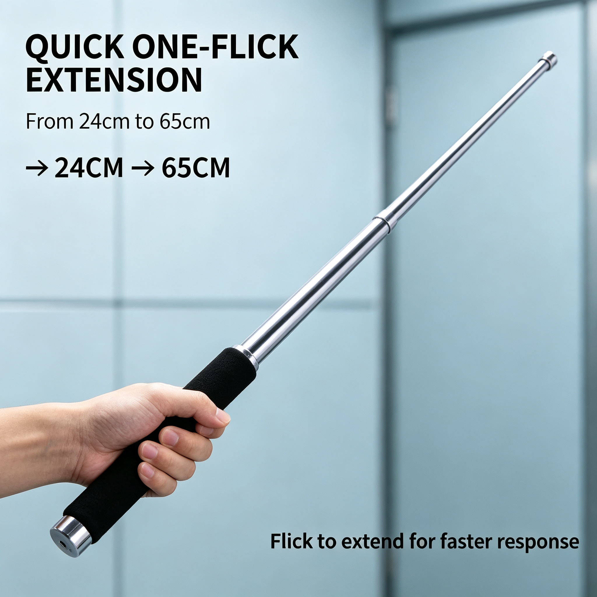 Silver Expandable Security Baton for Askari Watchman | 65cm Full Length, 24cm Collapsed, Free Canvas Holster