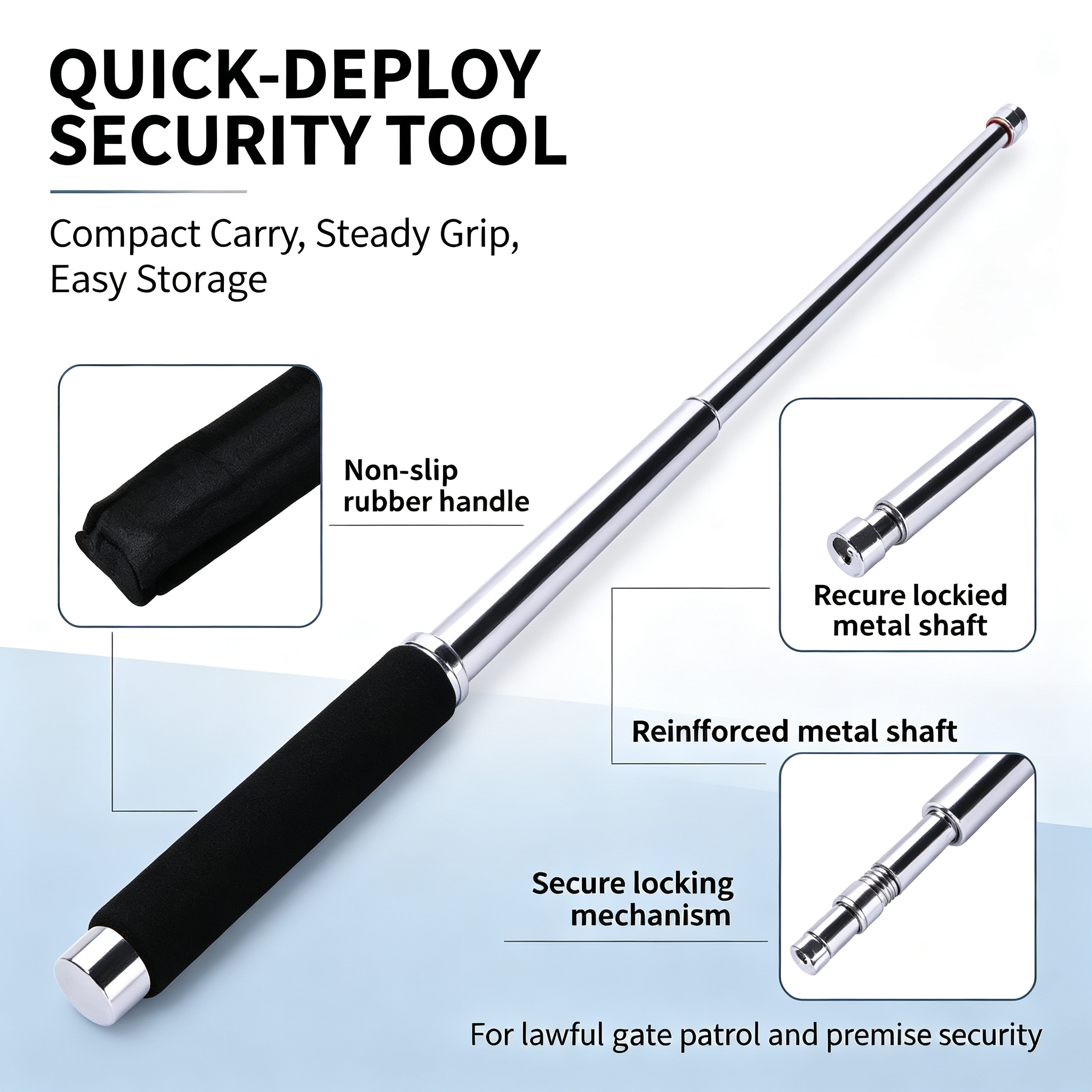 Silver Expandable Security Baton for Askari Watchman | 65cm Full Length, 24cm Collapsed, Free Canvas Holster