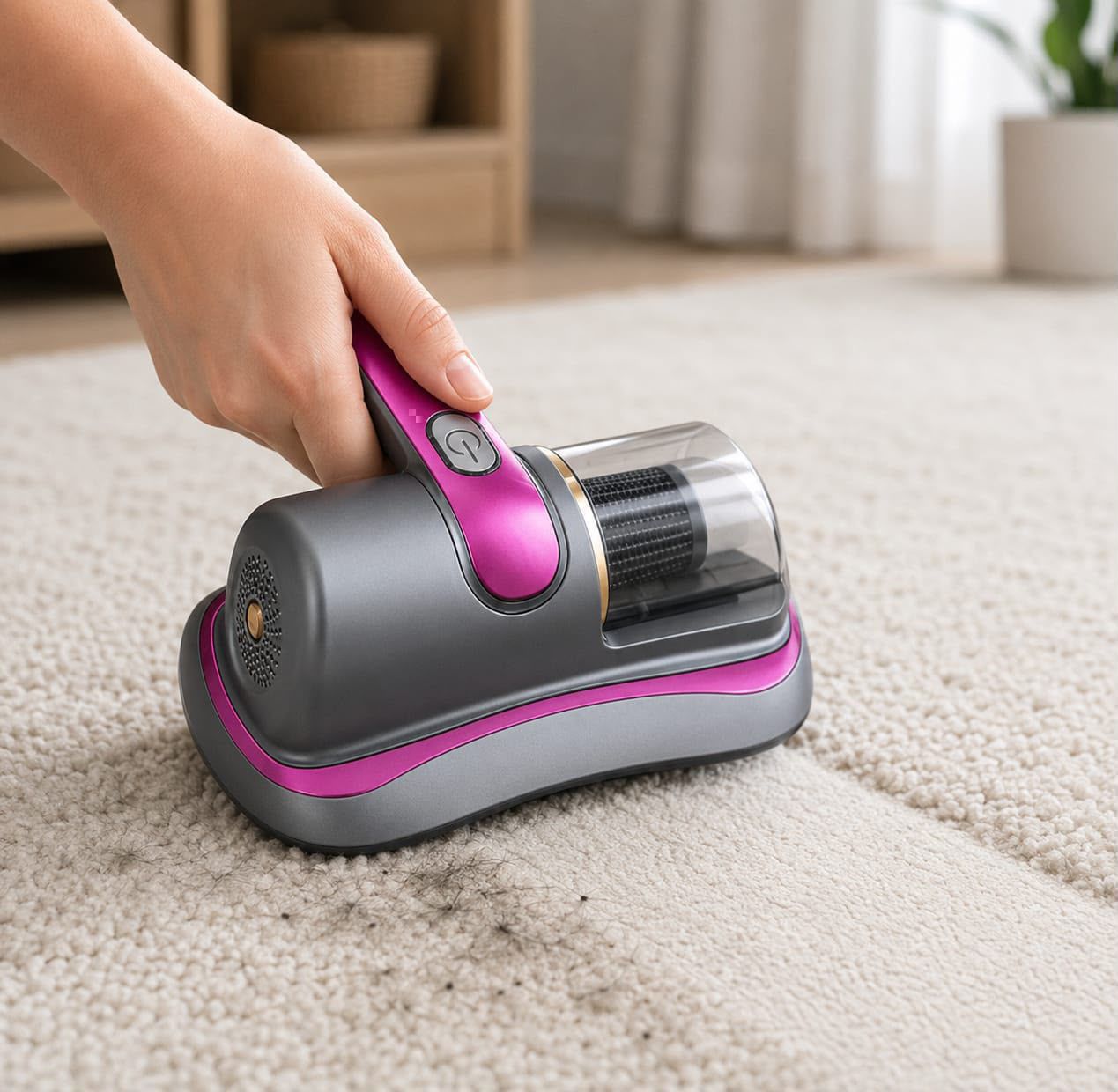 Heavy-Duty Cordless Mite Remover – 100W Handheld Vacuum Cleaner for Dust & Mite Removal, Portable Rechargeable Cleaning Device with 180ml Dust Cup for Home Use