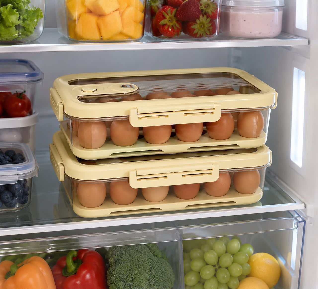 24-Piece Egg Storage Box for Refrigerator, Sealed Fresh-Keeping Egg Container with Individual Compartments, Space-Saving Fridge Organizer for Neat and Convenient Egg Storage