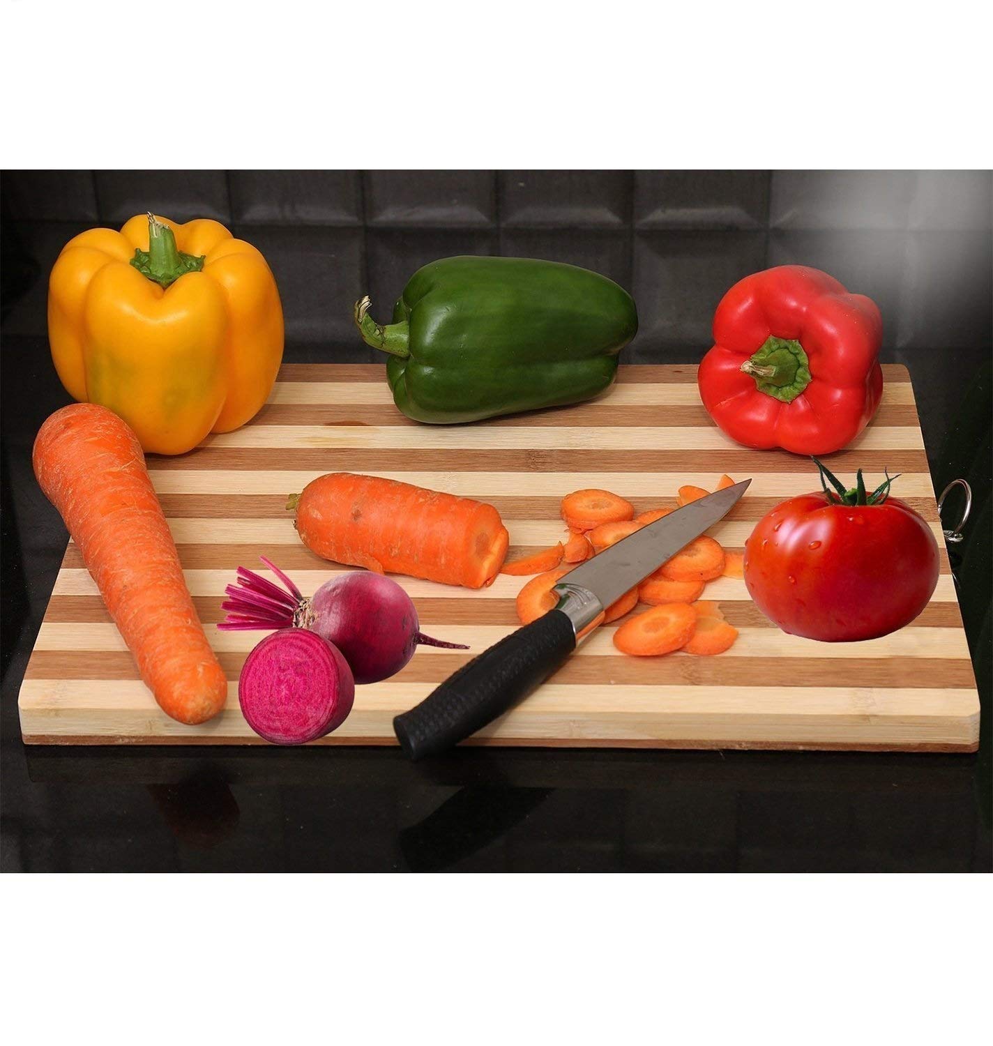Bamboo Wooden Chopping Board with Steel Hanging Ring, Thick Heavy Duty Cutting Board for Kitchen Food Preparation, Reversible Wood Board for Vegetables, Fruits, Bread, Meat and Daily Cooking