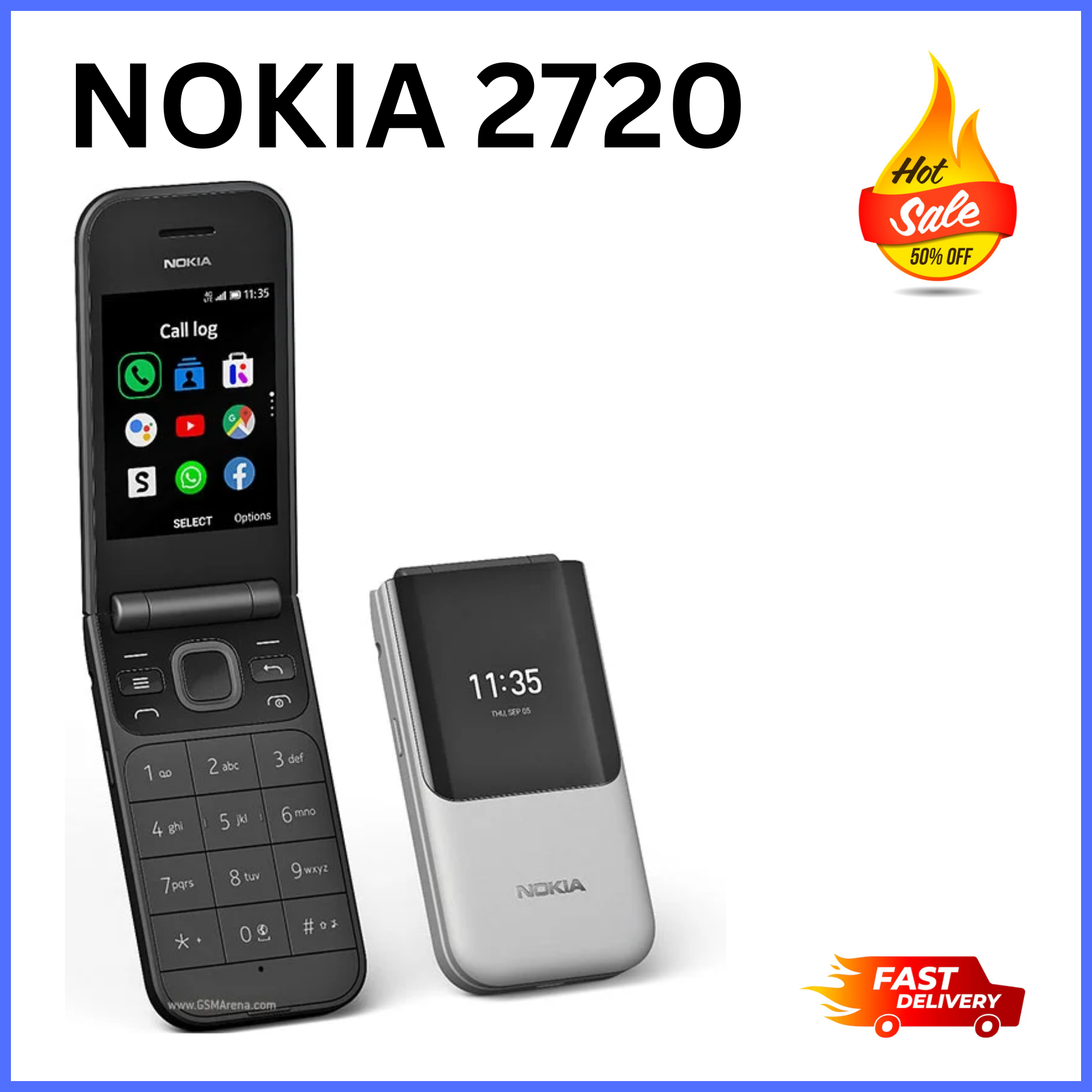 OFFER OFFER!!! 🔥🔥🔥 Brand New Nokia 2720 Flip Mobile Phone, Dual Screen, Equipped with 4G Internet - Long Battery Life - Compact and Strong Dual Sim Card ,4 GB Internal Memory, 512 MB RAM, Dual SIM