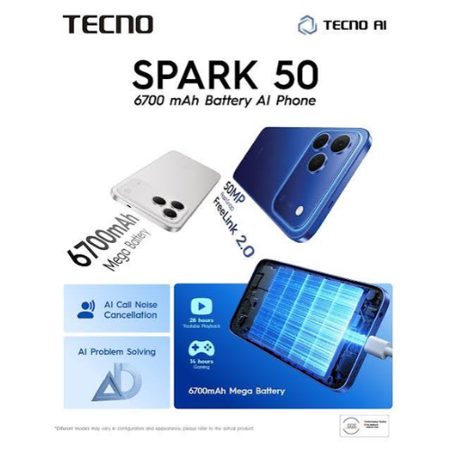 LIMITED STOCKS!!!!Brand New Tecno Spark 50 128GB/256GB + UpTo 8GB EXTENDED 6.67'' Camera 50MP Main Camera 45W Super Charging 6700mAh smartphone.COMES WITH FREE GIFTS