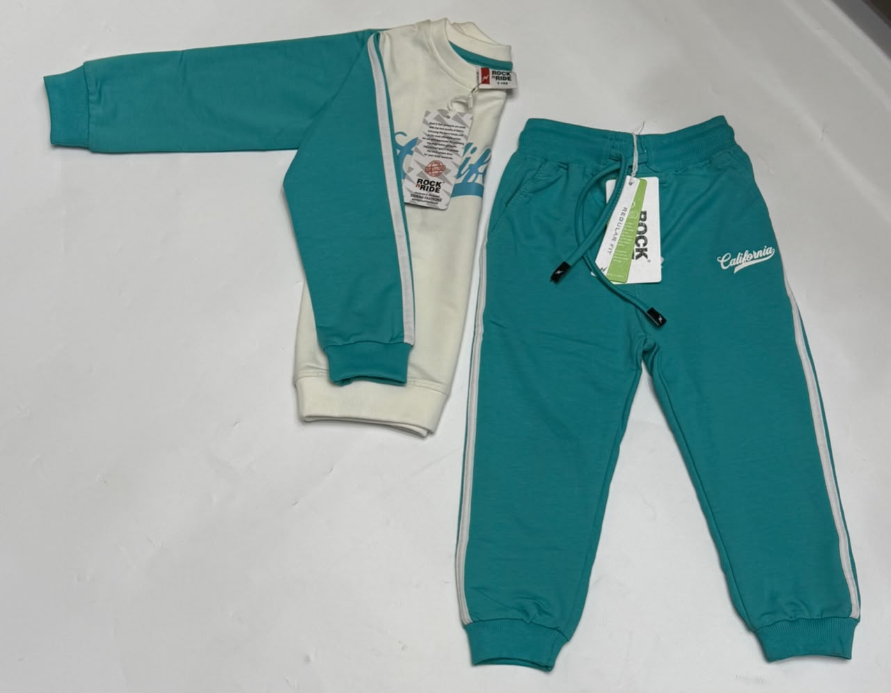 ROCK n RIDE Girls 2–7 Years 100% Cotton California Sweatshirt & Jogger Tracksuit Set - Dusty Pink/White