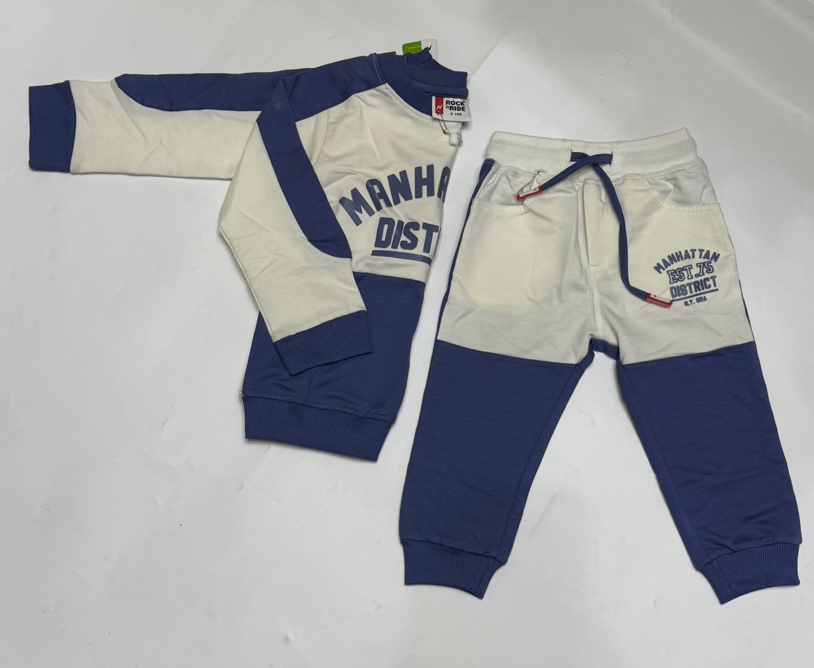 ROCK n RIDE Boys 100% Cotton Manhattan District 2-Piece Tracksuit Set – Blue/White