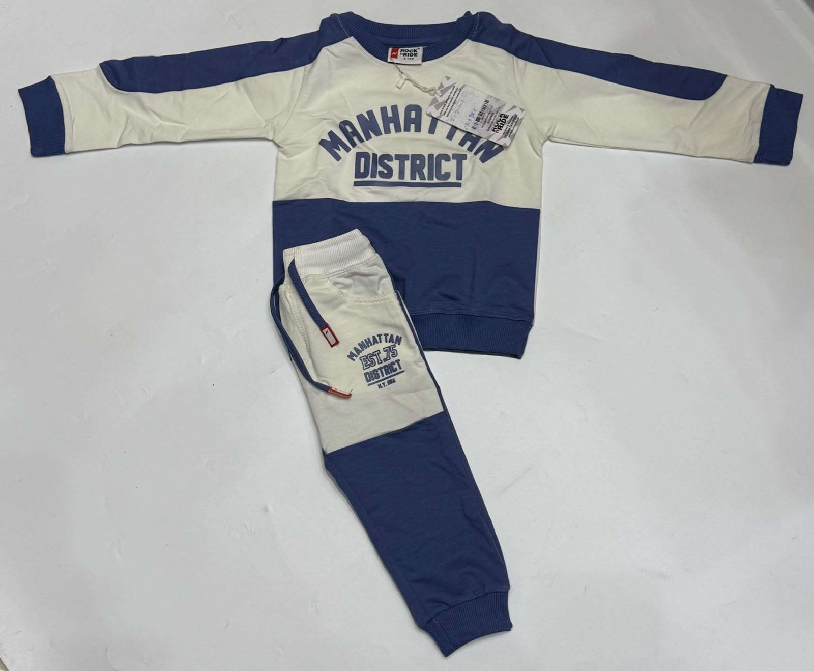 ROCK n RIDE Boys 100% Cotton Manhattan District 2-Piece Tracksuit Set – Blue/White