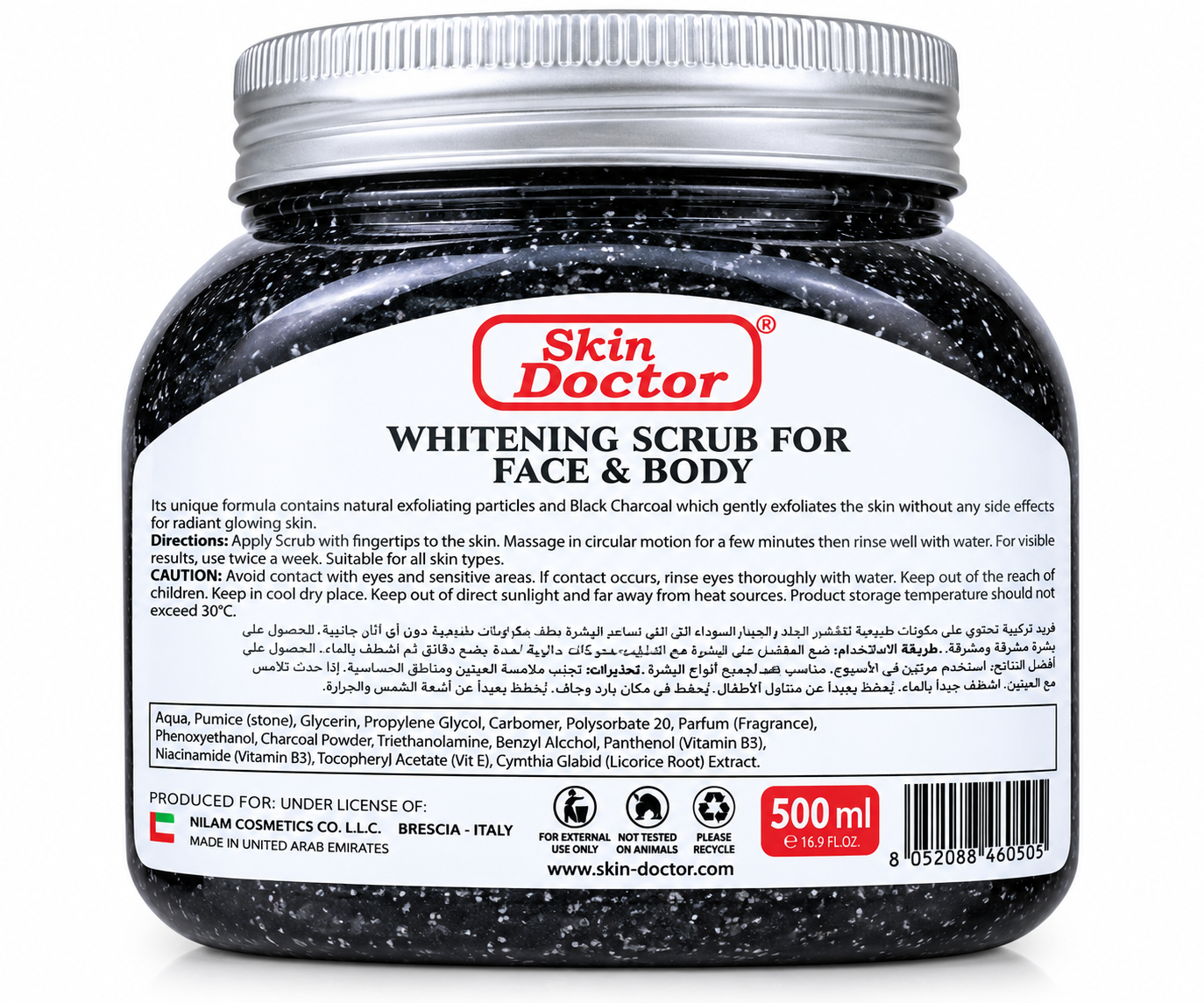 Skin Doctor Black Charcoal Whitening Scrub for Face & Body – Exfoliating Skin Scrub