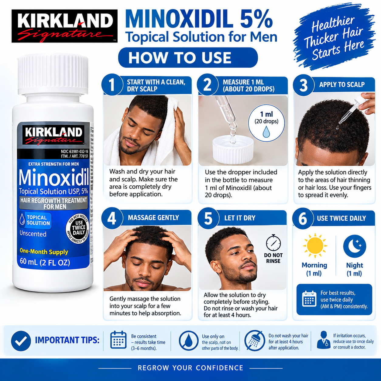 Kirkland Signature Minoxidil 5% Topical Solution for Men 60ml – Extra Strength Hair Regrowth Treatment