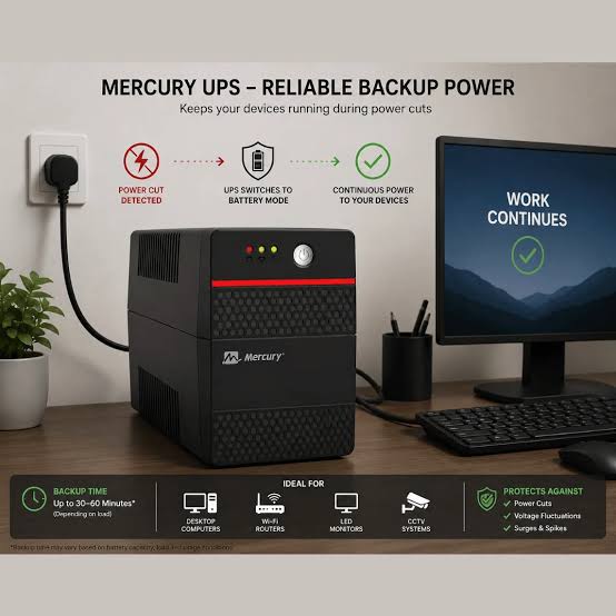 Mercury Maverick 850VA UPS Line Interactive UPS, power backup UPS, Black (1YR WRTY)