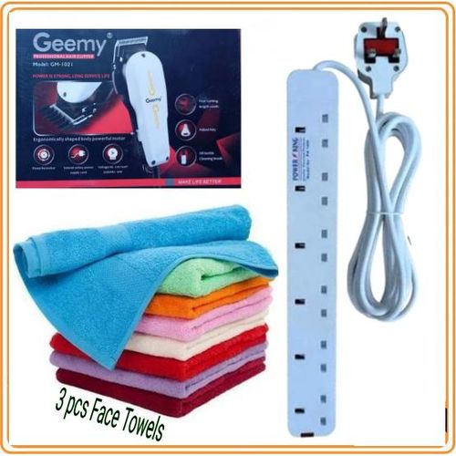 Geemy BEST AFFORDABLE BARBER SHAVING MACHINE-KINYOZI + FREE 4 WAY POWER EXTENSION & FACE TOWELS – FOR BUSINESS + TRIPOD STAND AND PHONE CAMERA REMOTE CONTROL