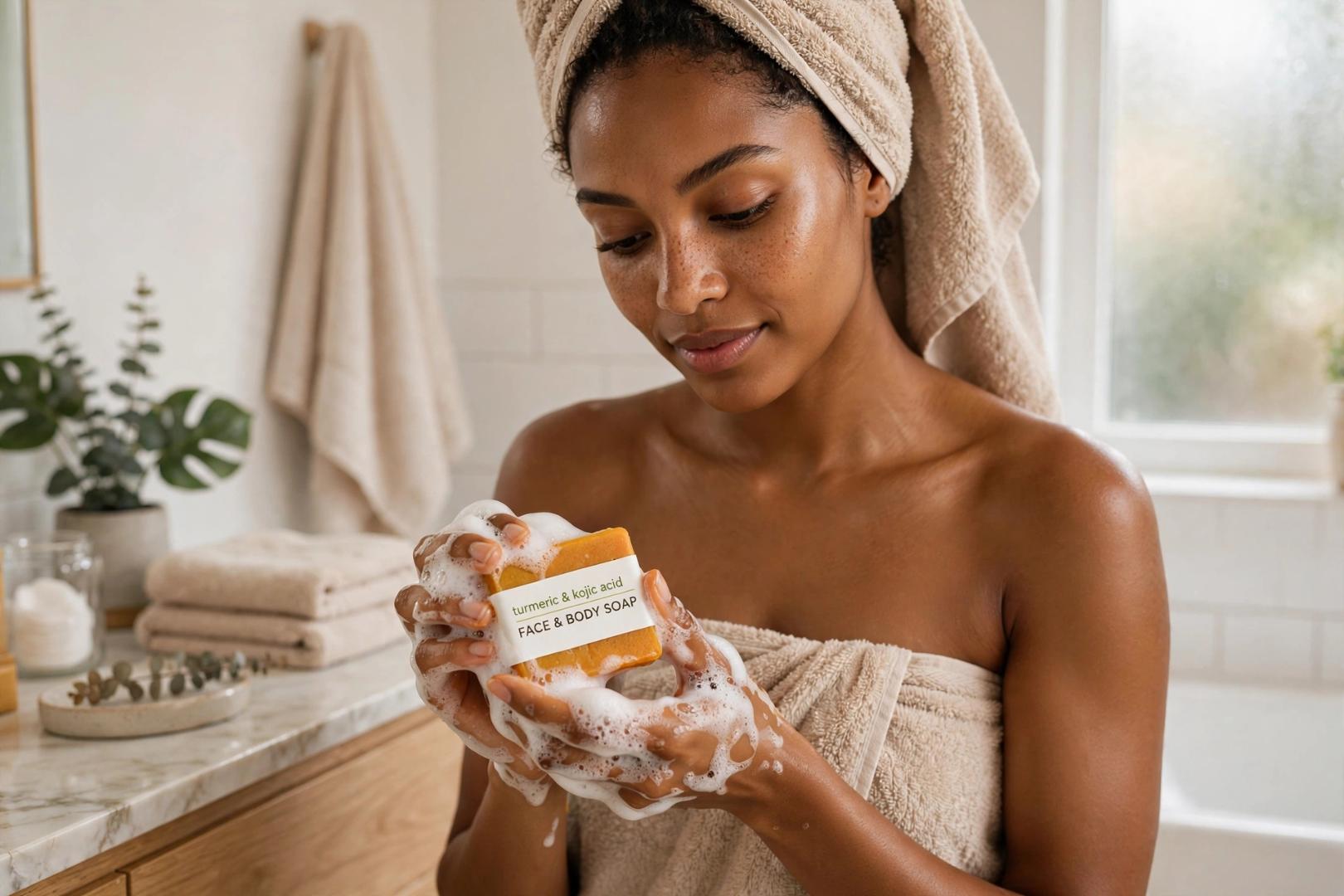 *Original Turmeric & Kojic Acid Soap for Dark Spots Hyperpigmentation Acne - Face & Body Brightening Bar Soap