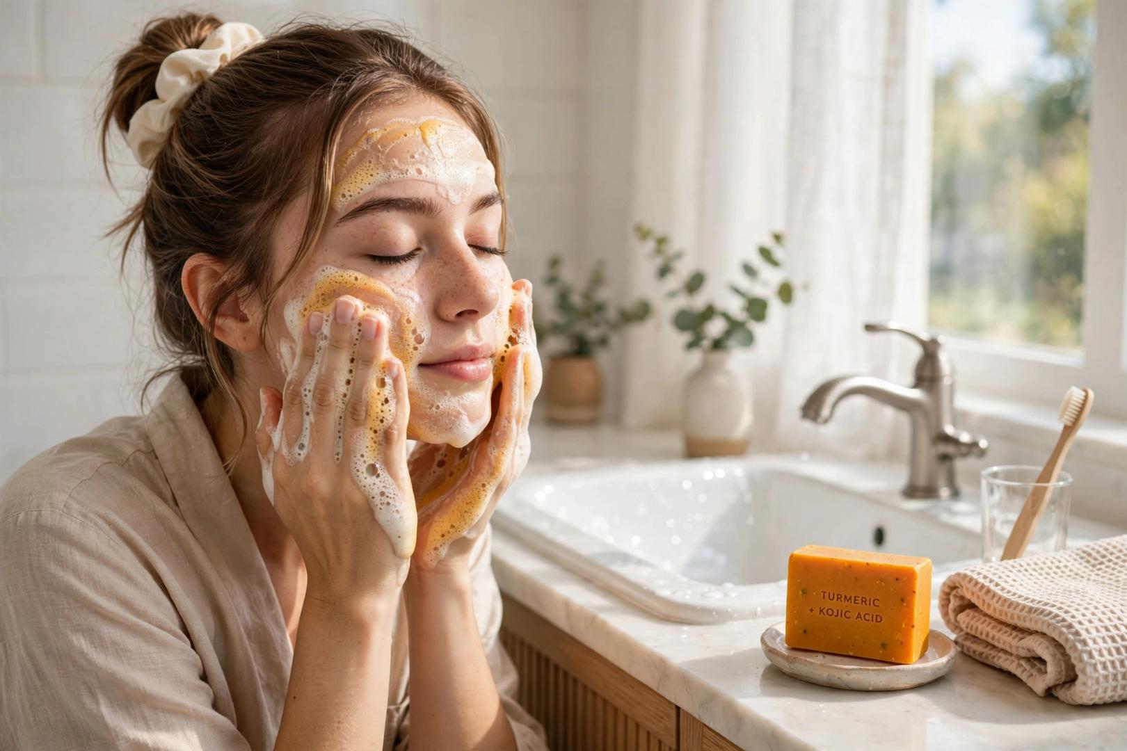 *Original Turmeric & Kojic Acid Soap for Dark Spots Hyperpigmentation Acne - Face & Body Brightening Bar Soap