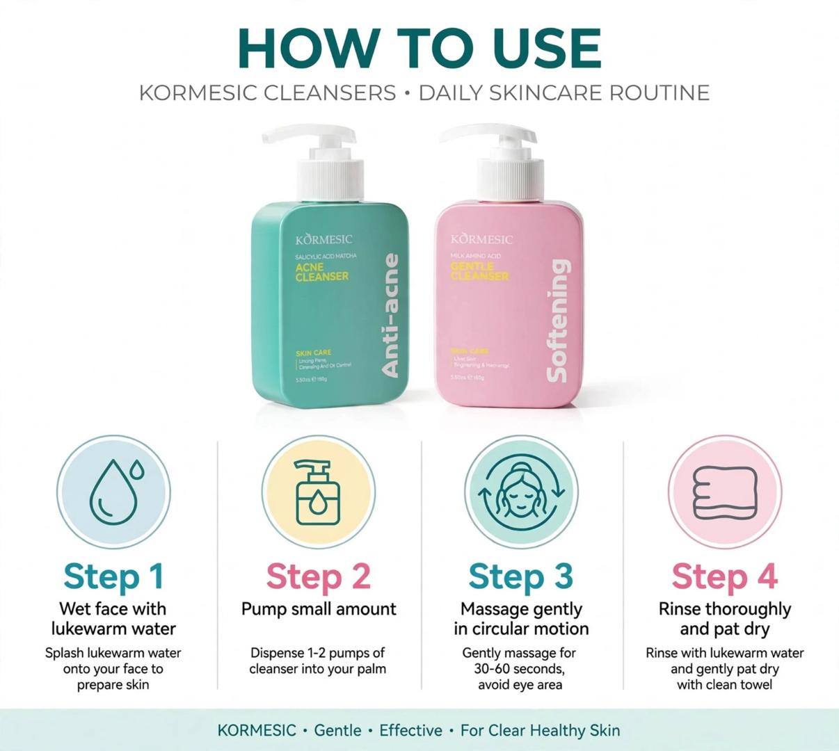 KORMESIC Salicylic Acid Matcha Anti-Acne Cleanser 160g - Oil Control, Unclog Pores & Clear Acne - Gentle Face Wash
