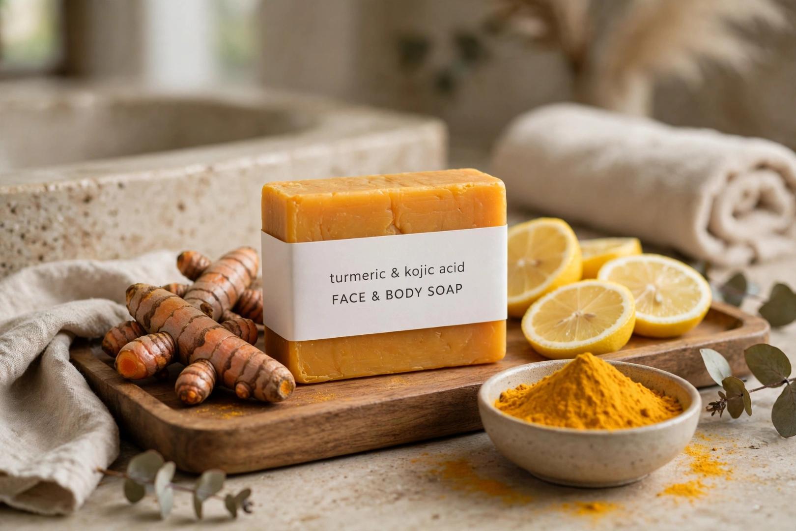 *Original Turmeric & Kojic Acid Soap for Dark Spots Hyperpigmentation Acne - Face & Body Brightening Bar Soap