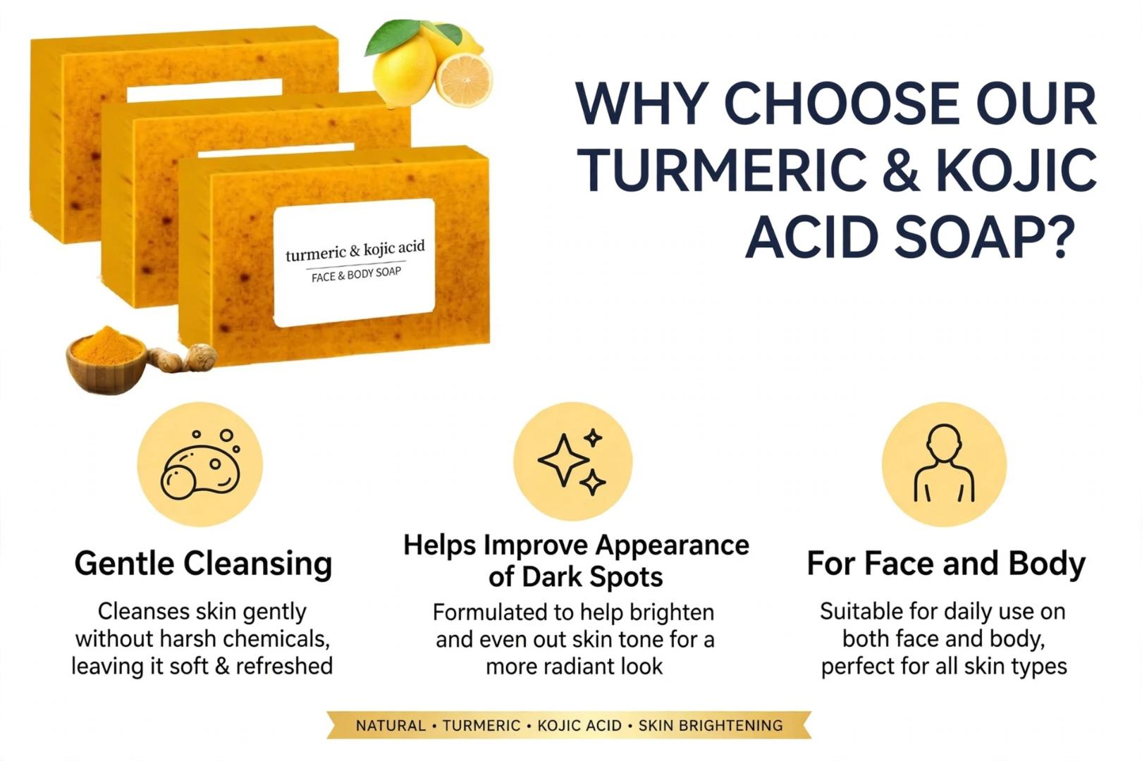 *Original Turmeric & Kojic Acid Soap for Dark Spots Hyperpigmentation Acne - Face & Body Brightening Bar Soap