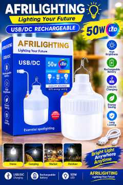 CLEARANCE OFFER Afrilighting 50W Rechargeable LED Bulb – Portable Emergency Lamp.