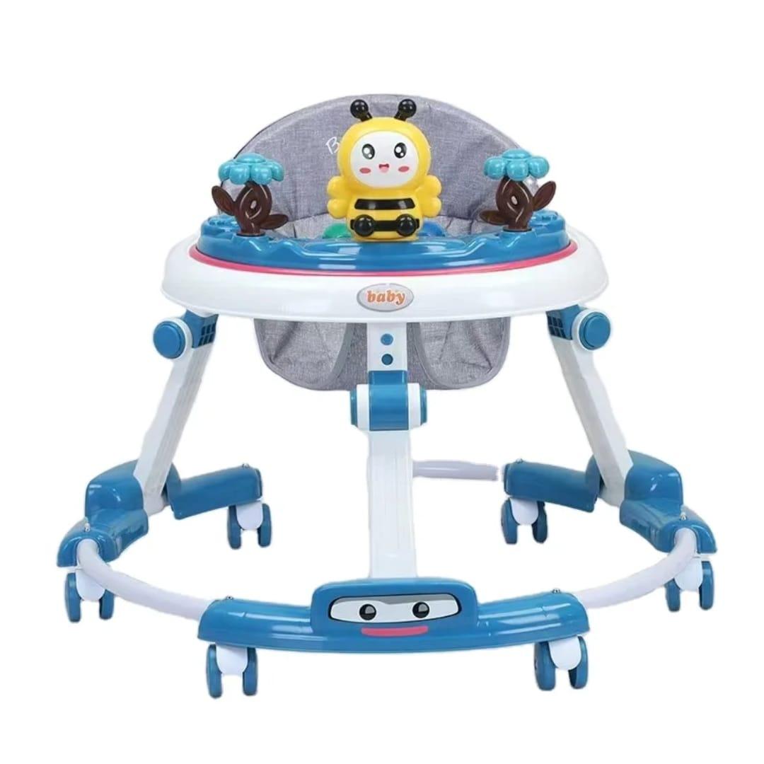 Interactive Baby Walker with Musical Bee Toy Tray, Adjustable Height, and Soft Cushion Seat – Pink