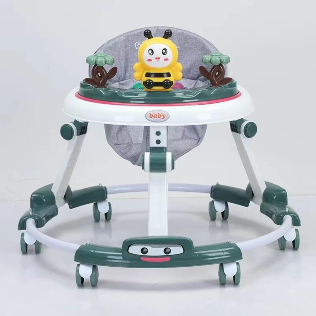 Interactive Baby Walker with Musical Bee Toy Tray, Adjustable Height, and Soft Cushion Seat – Pink