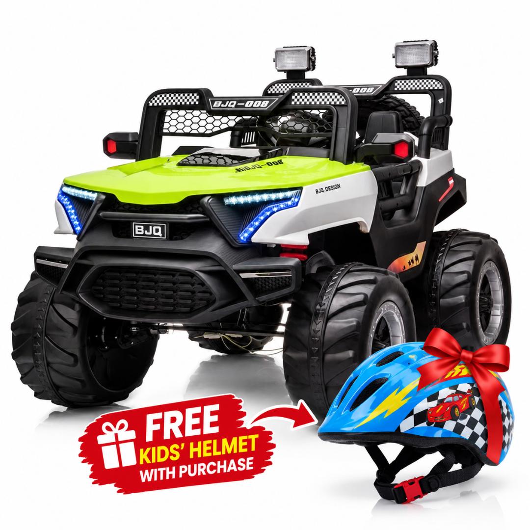 Free Helmet!! Kids Electric Ride-On Off-Road Truck SUV, 12V Battery Powered Toy Car with LED Lights & All-Terrain Tread Tires (Green/White)