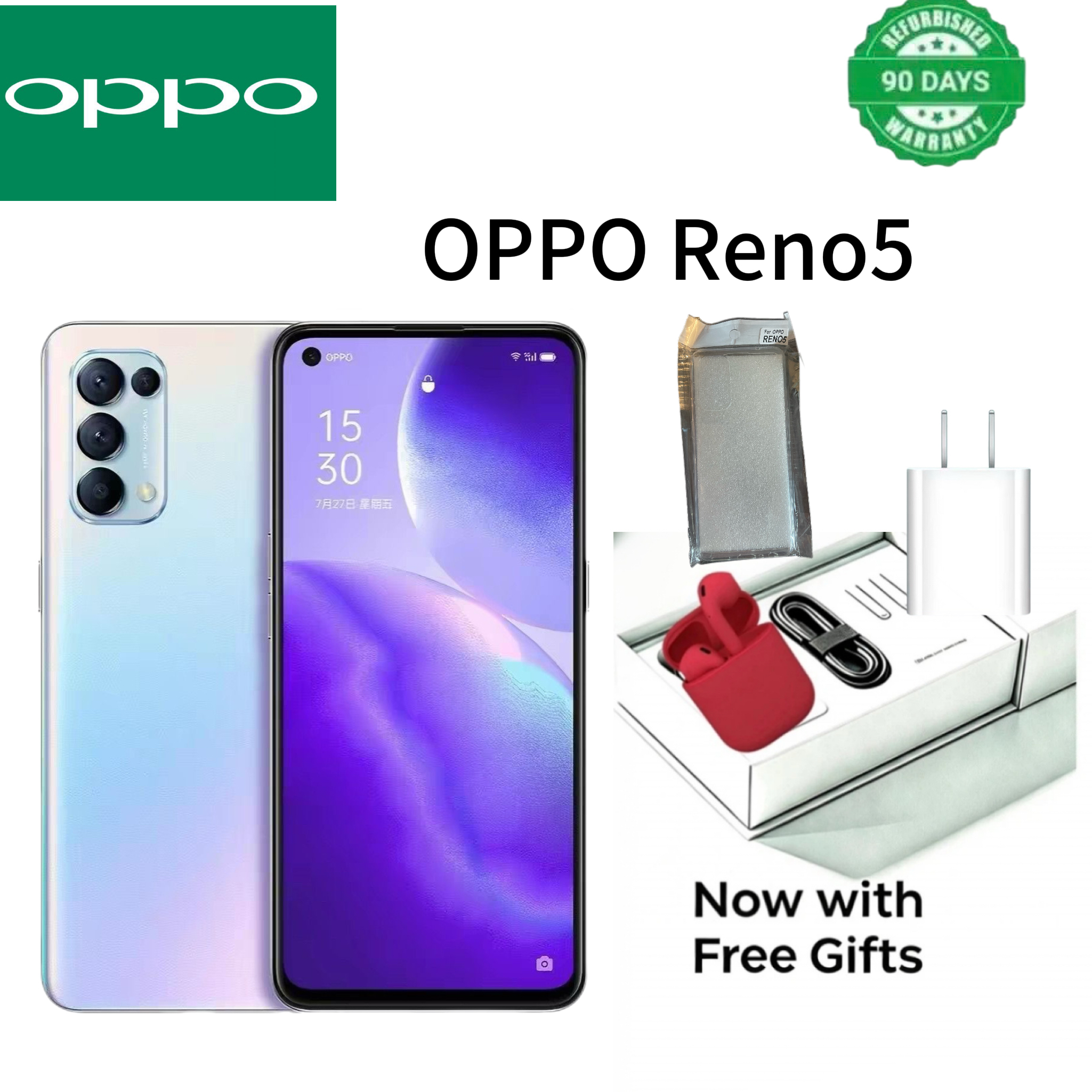 Refurbished Phone OPPO Reno5 Reno 5 5g Smartphone 6.43" 4300mAh 8GB+128GB, 12GB+256GB Rear Camera: 64MP Front Camera: 32MP Facial Recognition Unlock No fingerprint unlock