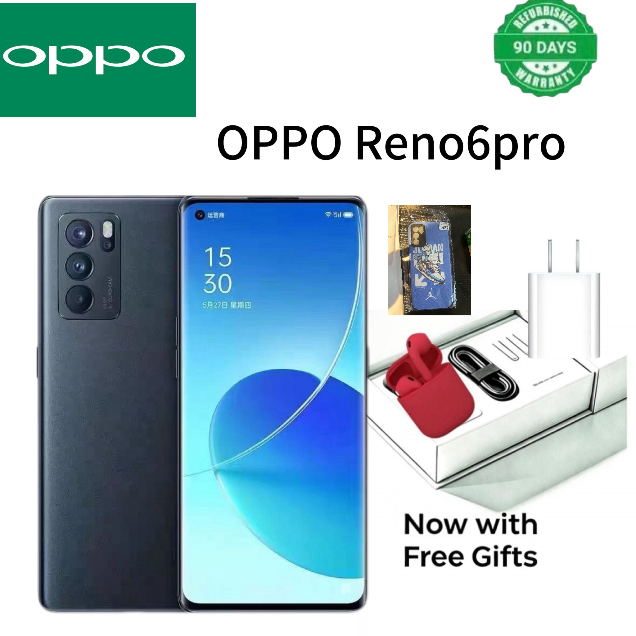 Refurbished Phone OPPO Reno6 Pro 13(8+5)GB RAM 90hz AMOLED Curved Screen 128GB Stoarge in-Display Fingerprint 48MP+32MP 4025 mAh 5G Snapdragon 765G OPPO Reno 3 Pro Smart