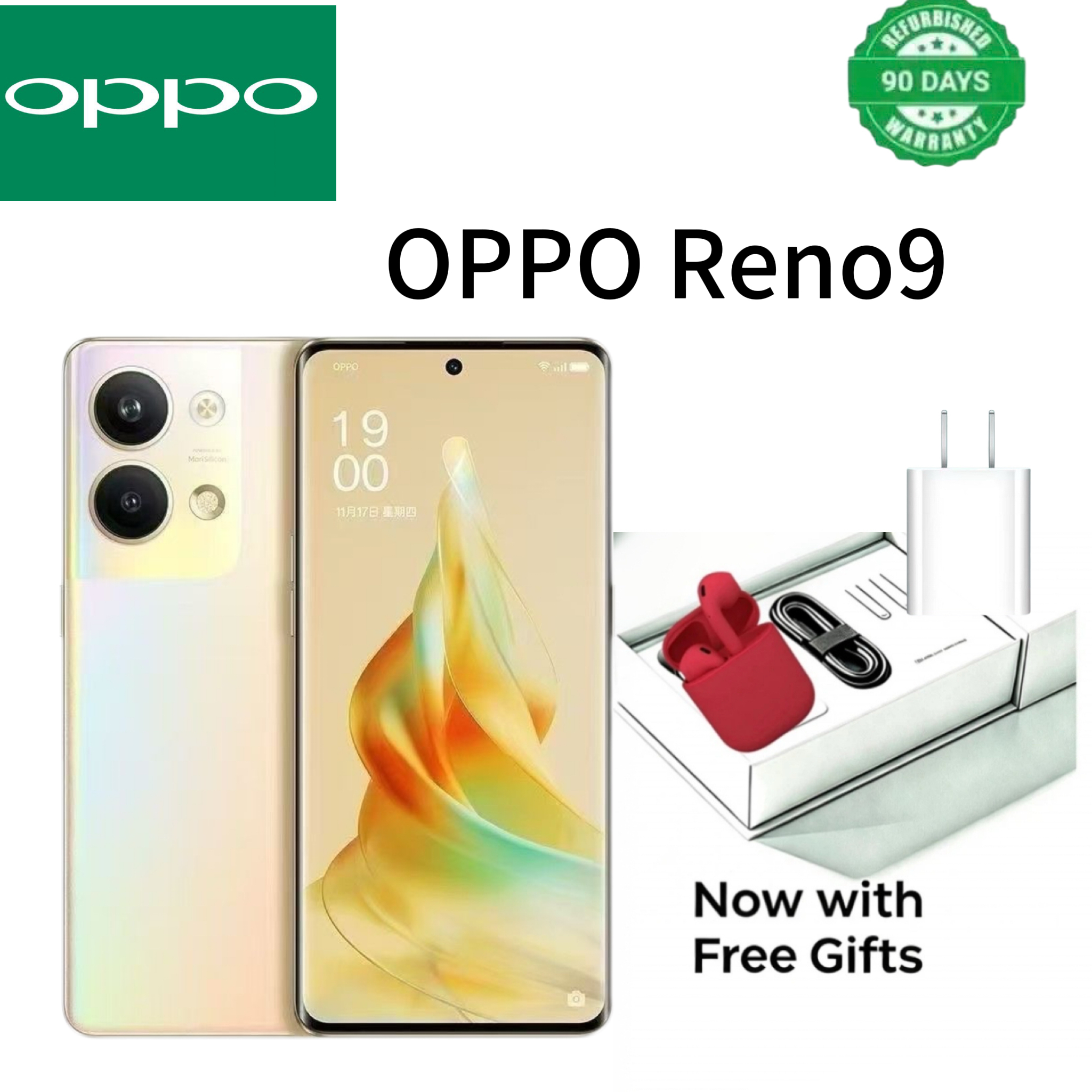 Refurbished OPPO Reno9 128G/256G is a 5G mobile phone with a facial recognition system. Rear camera: 64MP main camera F1.7 + 2MP monochrome lens F2.4. Front camera: 32MP F2.4 with AF auto focus.