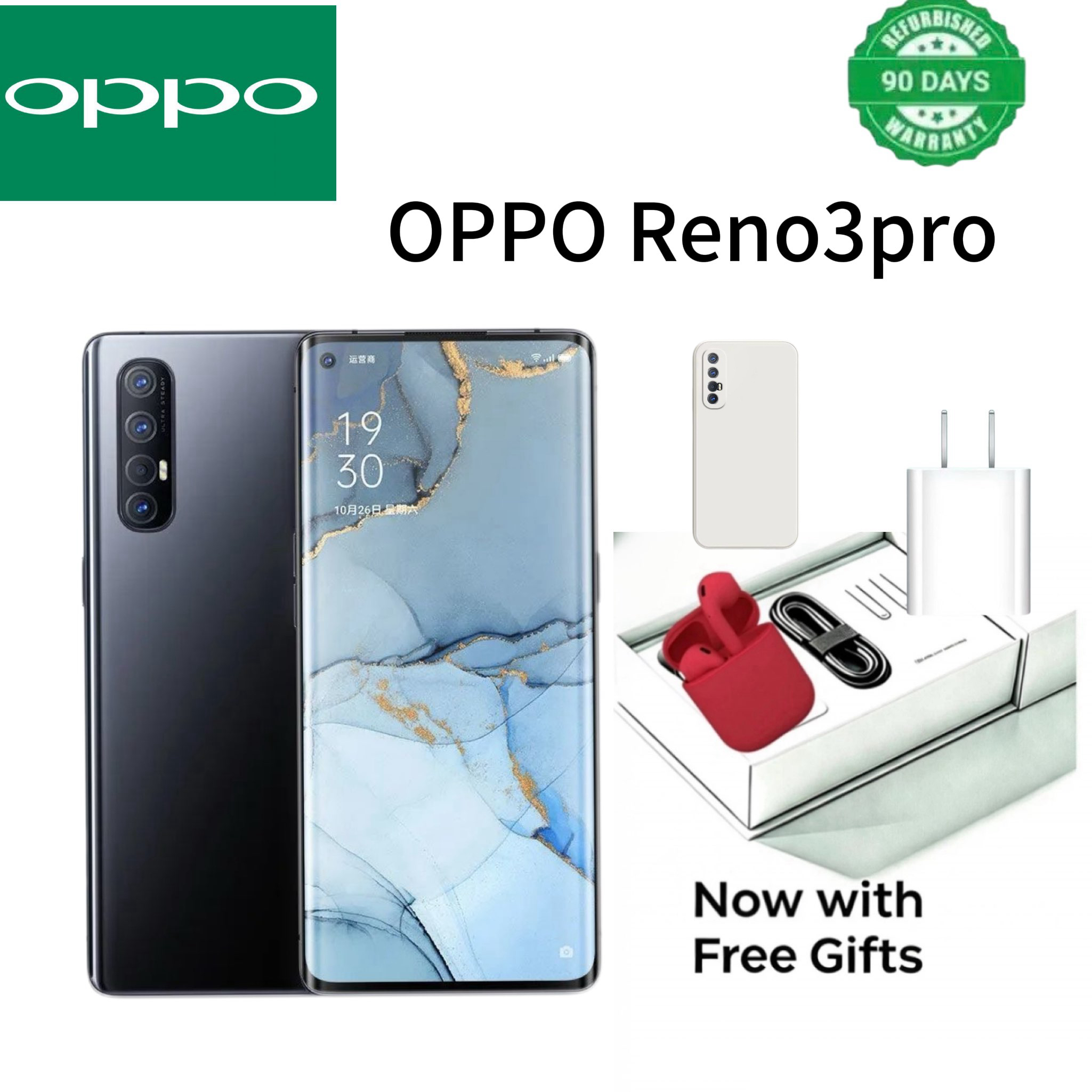 Refurbished Phone OPPO Reno3 Pro 13(8+5)GB RAM 90hz AMOLED Curved Screen 128GB Stoarge in-Display Fingerprint 48MP+32MP 4025 mAh 5G Snapdragon 765G OPPO Reno 3 Pro Smart