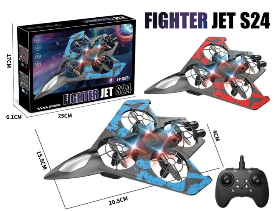 S12 Superhero Remote-Controlled Fighter Jet Drone with LED Lights, 360° Stunts and Rechargeable Battery