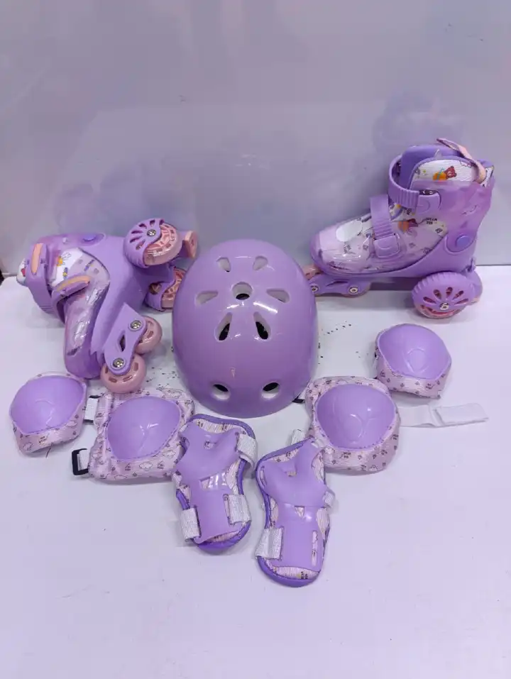 Kids’ Adjustable Quad Roller Skates Full Set with Helmet, Knee Pads, Elbow Pads and Wrist Guards – Sizes 27–30 and 31–34