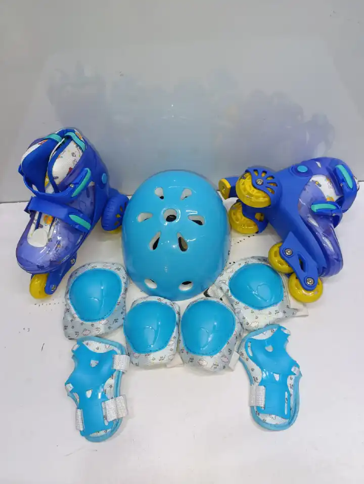 Kids’ Adjustable 3-Wheel Roller Skates Full Set with Helmet, Knee Pads, Elbow Pads and Wrist Guards – Sizes 27–30 and 31–34