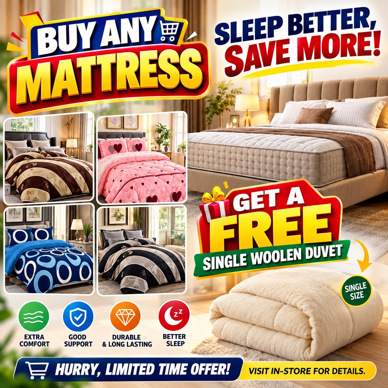 5 by 6 by 8 Inches Johari Orthopedic Fibre Mattress Quilted Soft Cover Heavy Duty Construction Supportive Comfort Modern Bedroom Design 12 Months Warranty FREE GIFT 🎁 SINGLE WOOLEN DUVET (1pc)