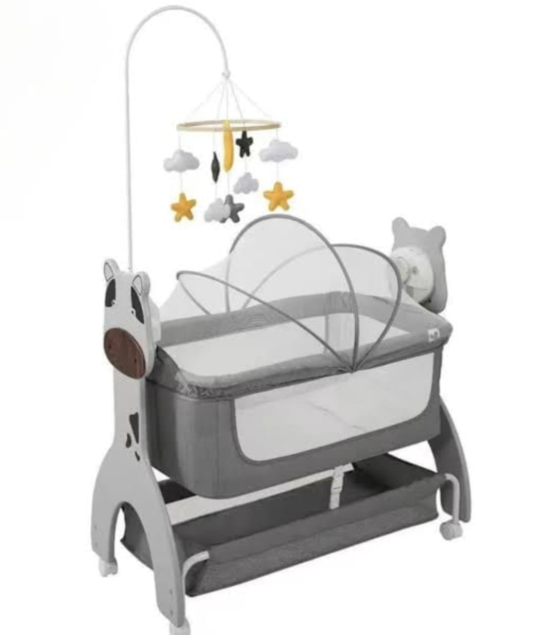 Baby Bassinet 3 Speed Cradle Portable Infant Swing Cot with Mesh Sides Adjustable Reflux Position Timer Remote Control Casters Soothing Rocking Motion Easy Assembly Modern Nursery Design