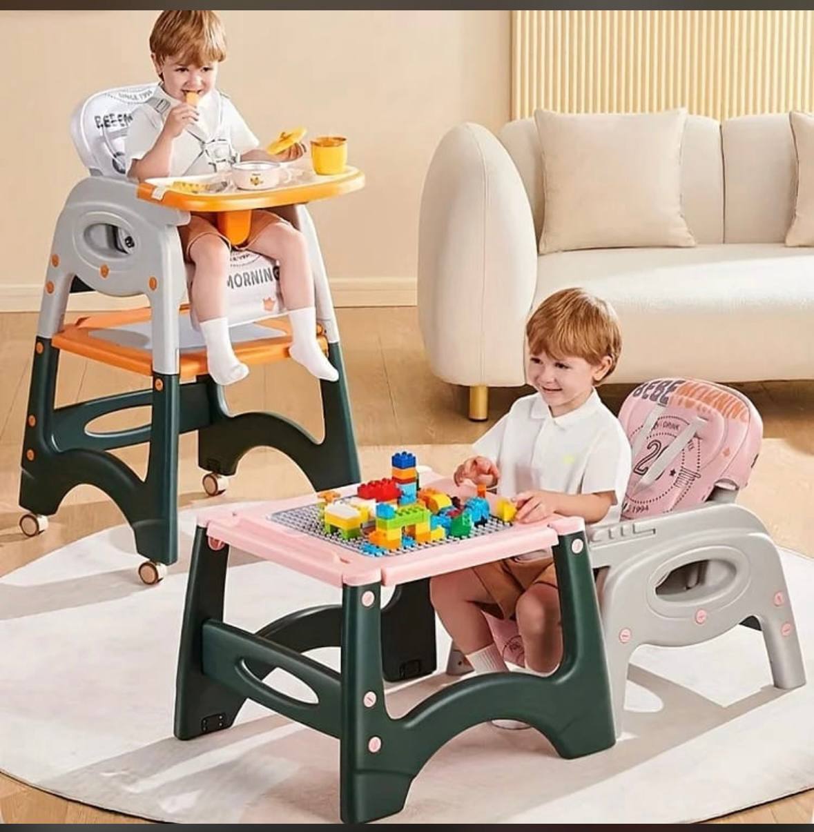 3 In 1 Convertible Baby High Chair Toddler Feeding Seat and Play Table Set Adjustable Kids Dining Chair Multifunctional Infant Mealtime Furniture Comfortable Practical Home Nursery