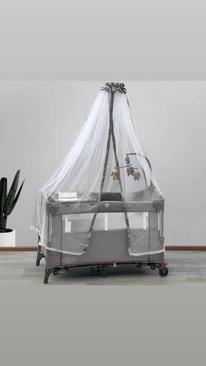 Portable Baby Travel Cot Blue Playpen Double Layer Crib with Detachable Diaper Changing Station Foldable Infant Bed Easy Setup Lightweight Portable Nursery Sleeping Play Area Home Travel