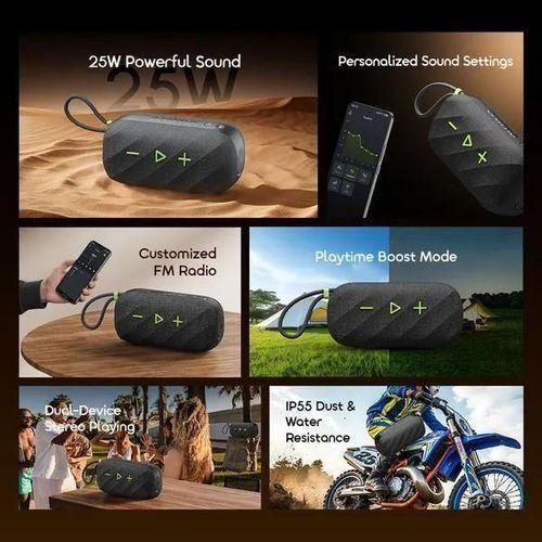 Oraimo SpaceBox Active 25W Bluetooth Speaker delivers powerful portable sound, IP55 water and dust resistance, and up to 14 hours of playtime.